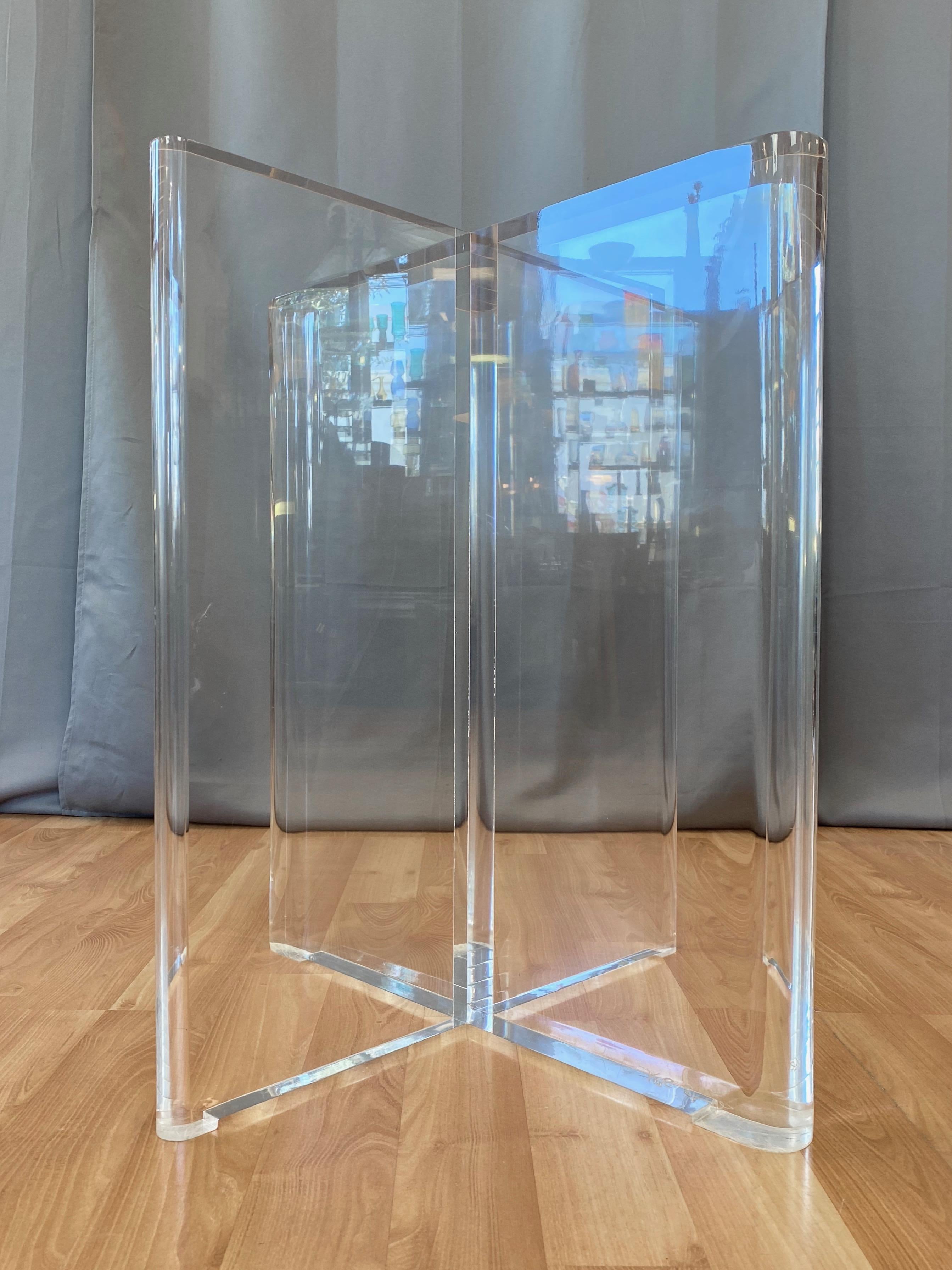 Karl Springer Lucite X-Base Dining Table with Square Glass Top, Signed, 1970s 4