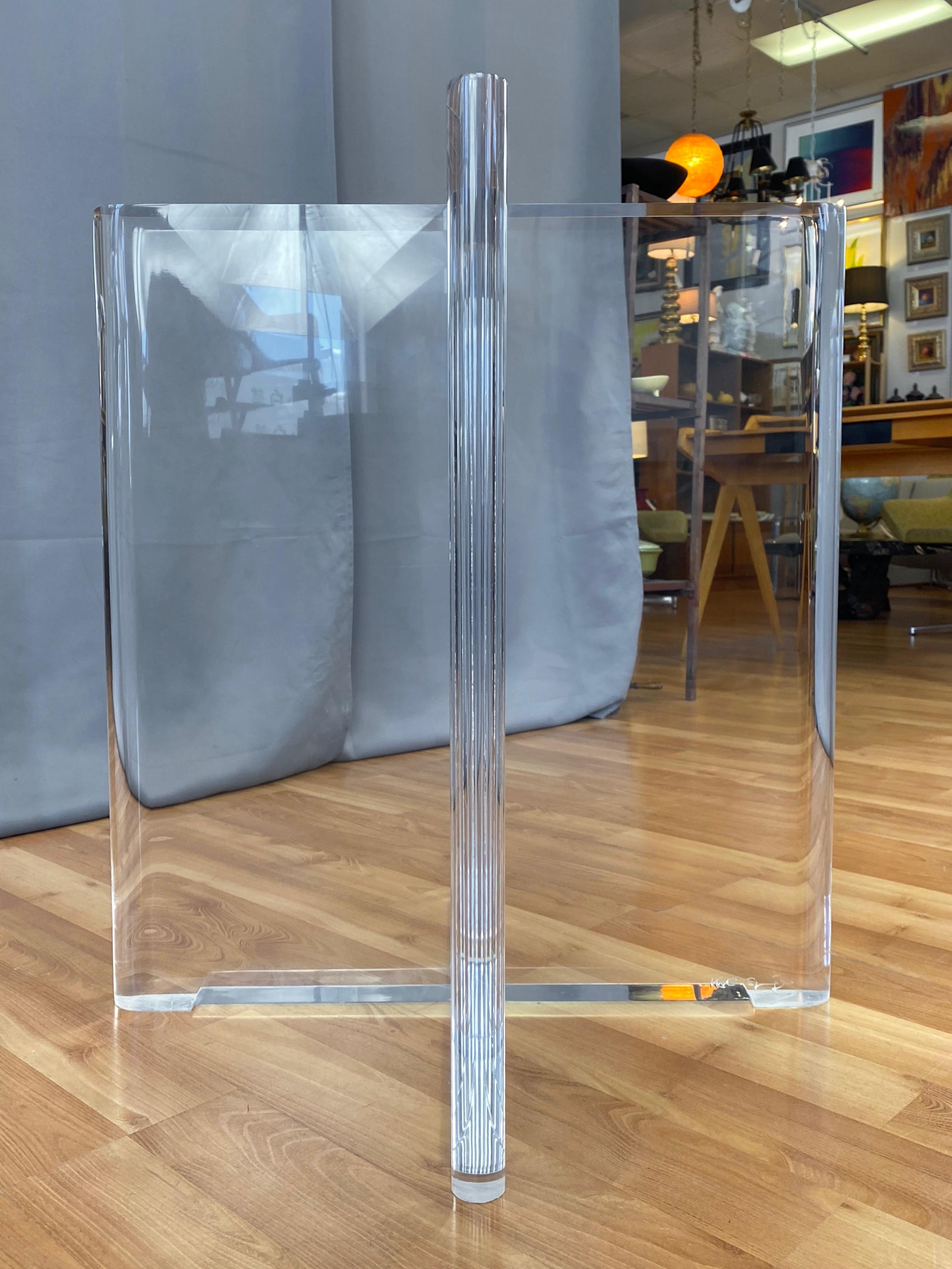 Karl Springer Lucite X-Base Dining Table with Square Glass Top, Signed, 1970s 7