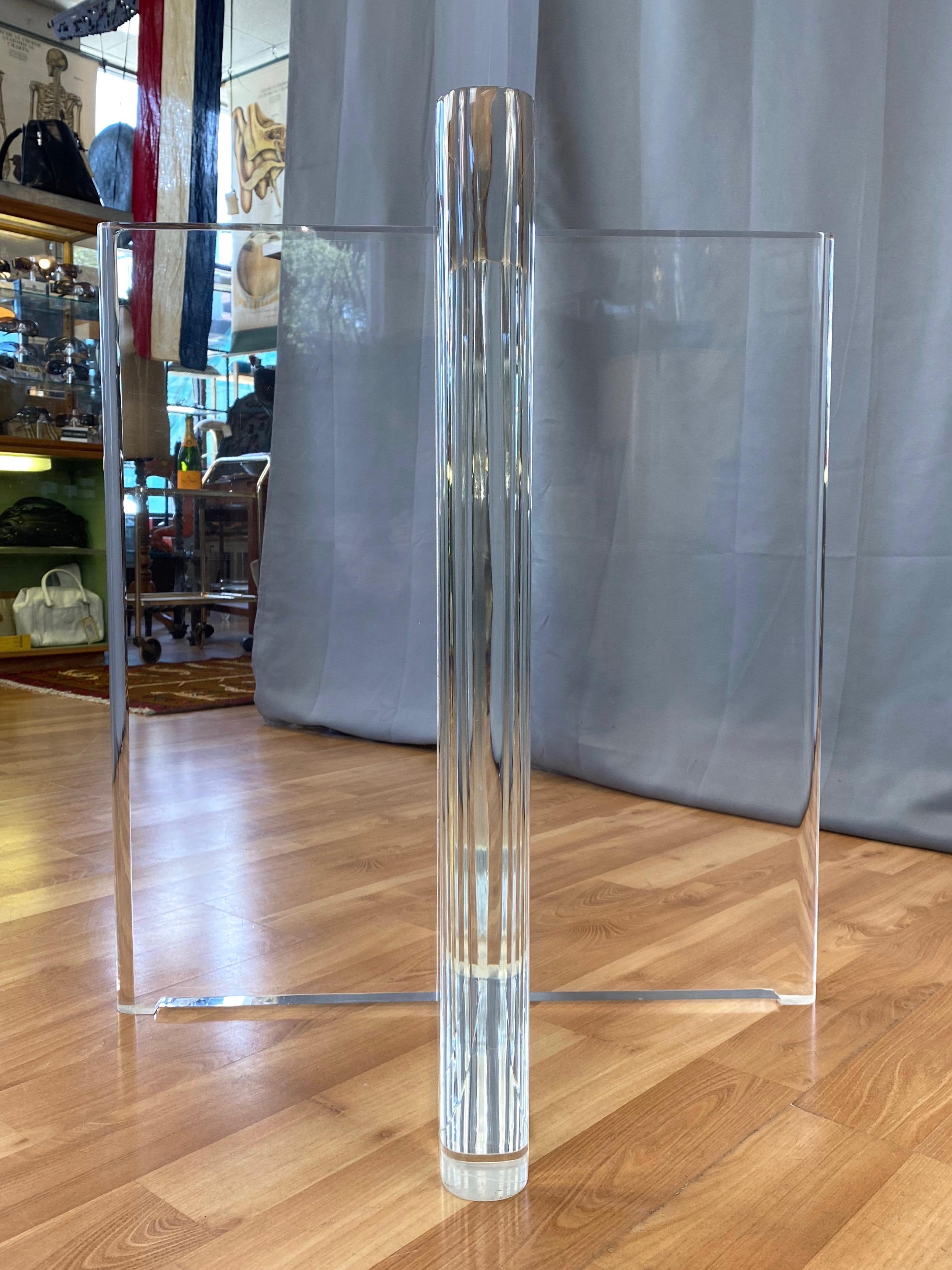 Karl Springer Lucite X-Base Dining Table with Square Glass Top, Signed, 1970s 8