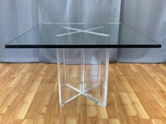 Karl Springer Lucite X-Base Dining Table with Square Glass Top, Signed, 1970s