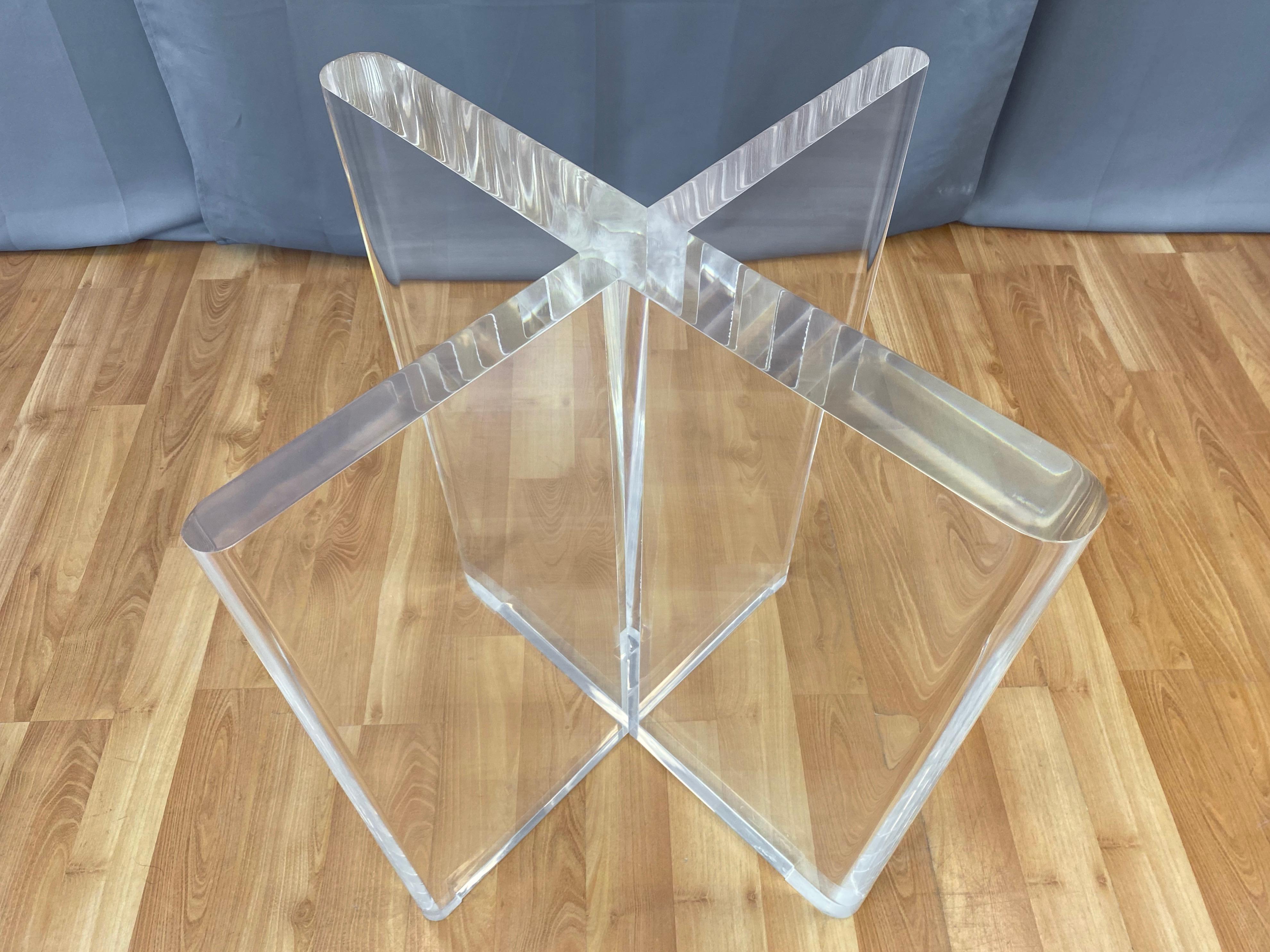 Karl Springer Lucite X-Base Dining Table with Square Glass Top, Signed, 1970s 2