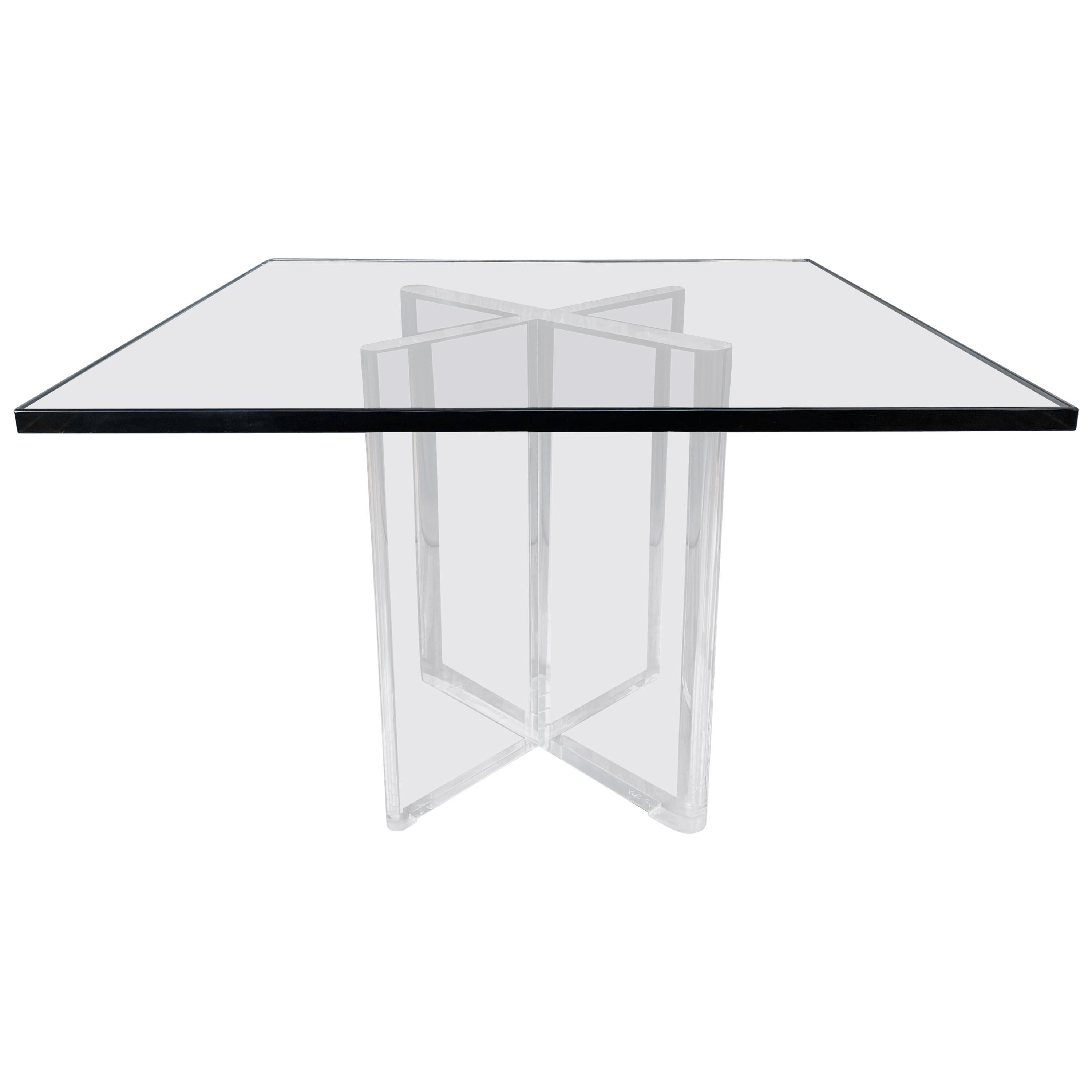 Beveled Glass Top Dining Table with Attractive Lucite Base at 1stDibs