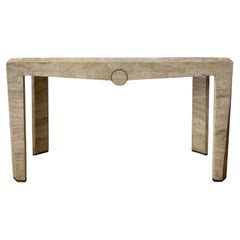 Karl Springer Maitland Smith Style Tessellated and Brass Waterfall Console Table
