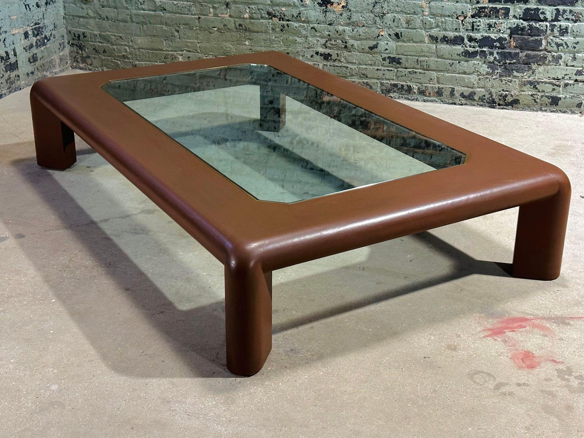 Table basse en cuir Mark II de Karl Springer, 1974 Bon état - En vente à Chicago, IL