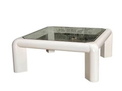 Karl Springer Mark II White Leather w/Gunmetal Inlay Coffee Table, 1986