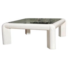 Karl Springer Mark II White Leather w/Gunmetal Inlay Coffee Table, 1986
