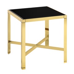 Karl Springer Brass End Table with Beveled Black Glass Top 1980s