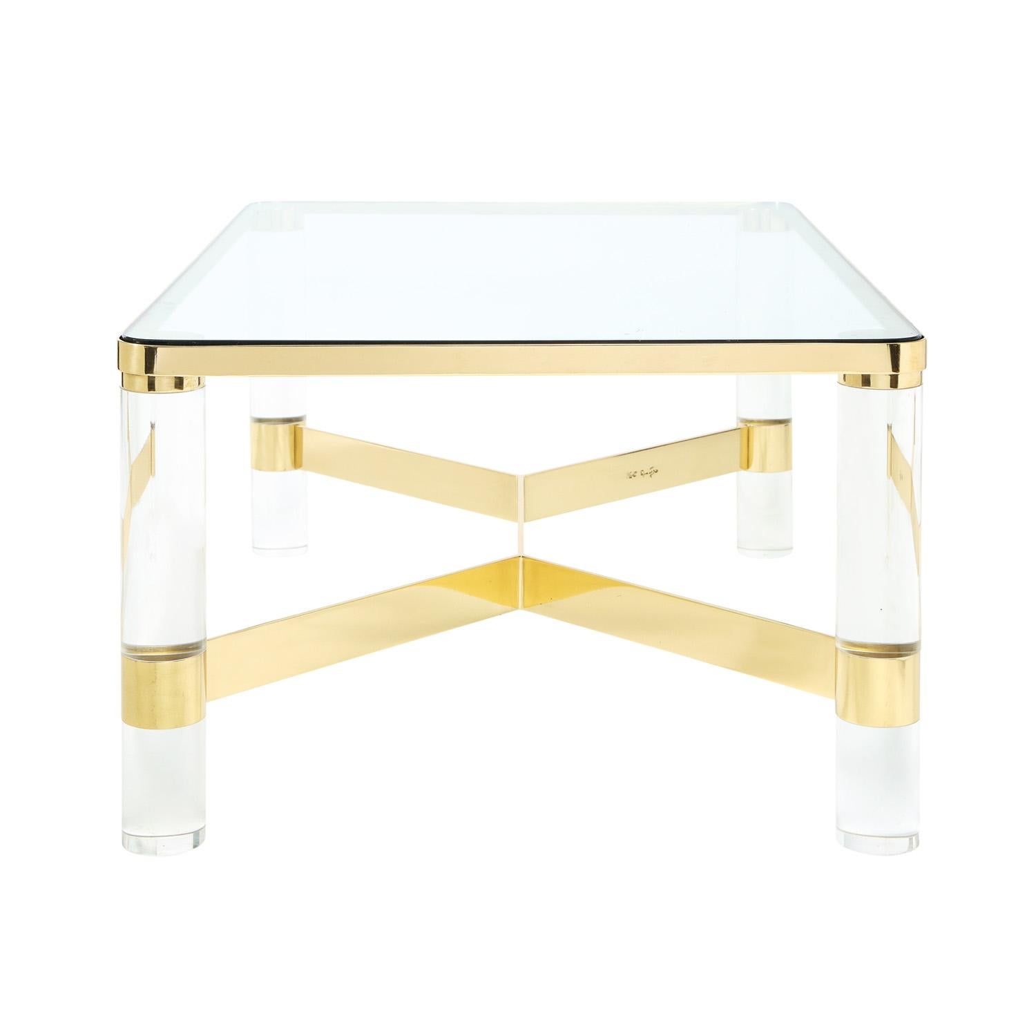 Modern Karl Springer Meticulously Crafted Coffee Table with Lucite Legs 1980s 'Signed' For Sale