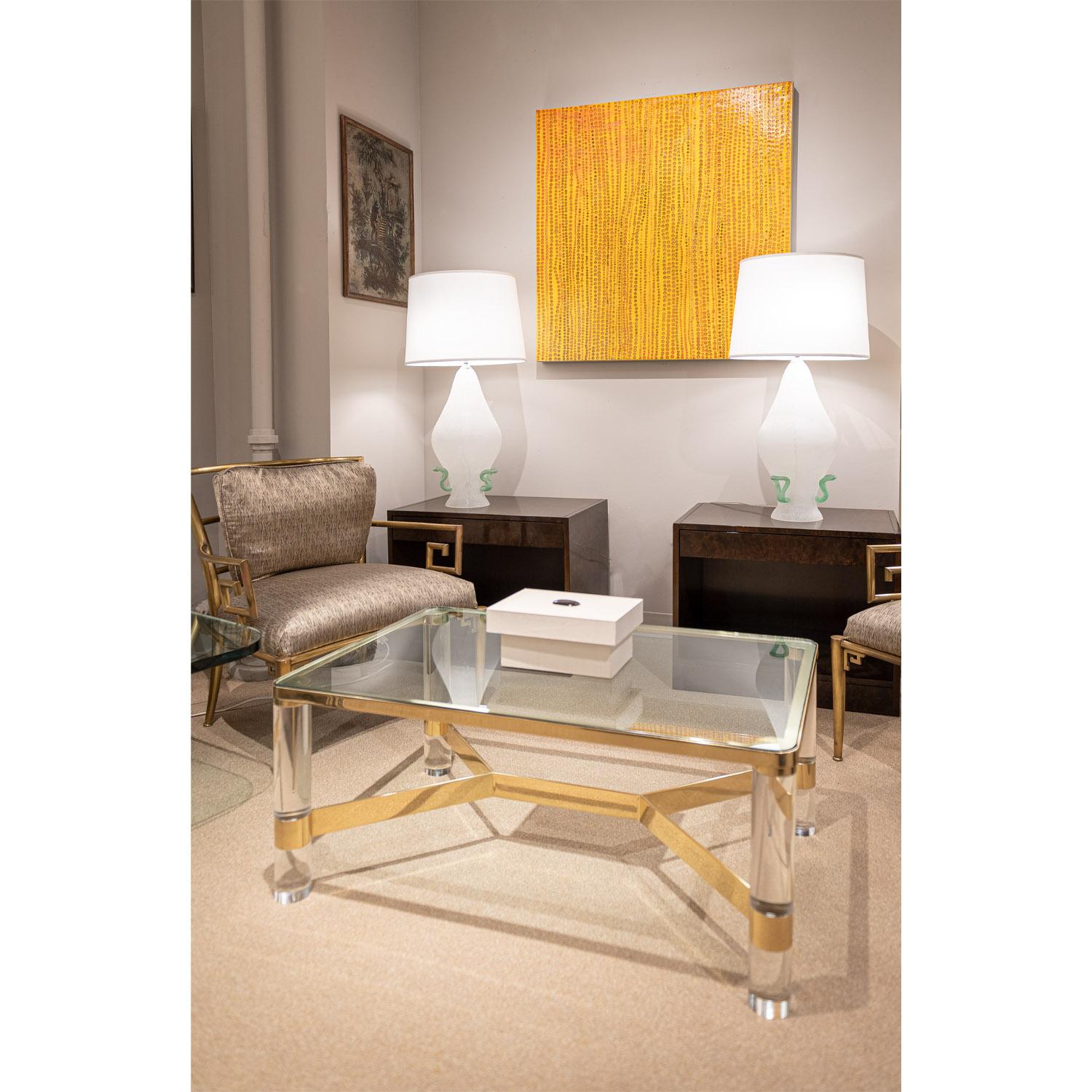 Late 20th Century Karl Springer Meticulously Crafted Coffee Table with Lucite Legs 1980s 'Signed' For Sale