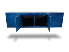 Karl Springer Mid-Century American Modern Lapis Goatskin "Royal Palm"