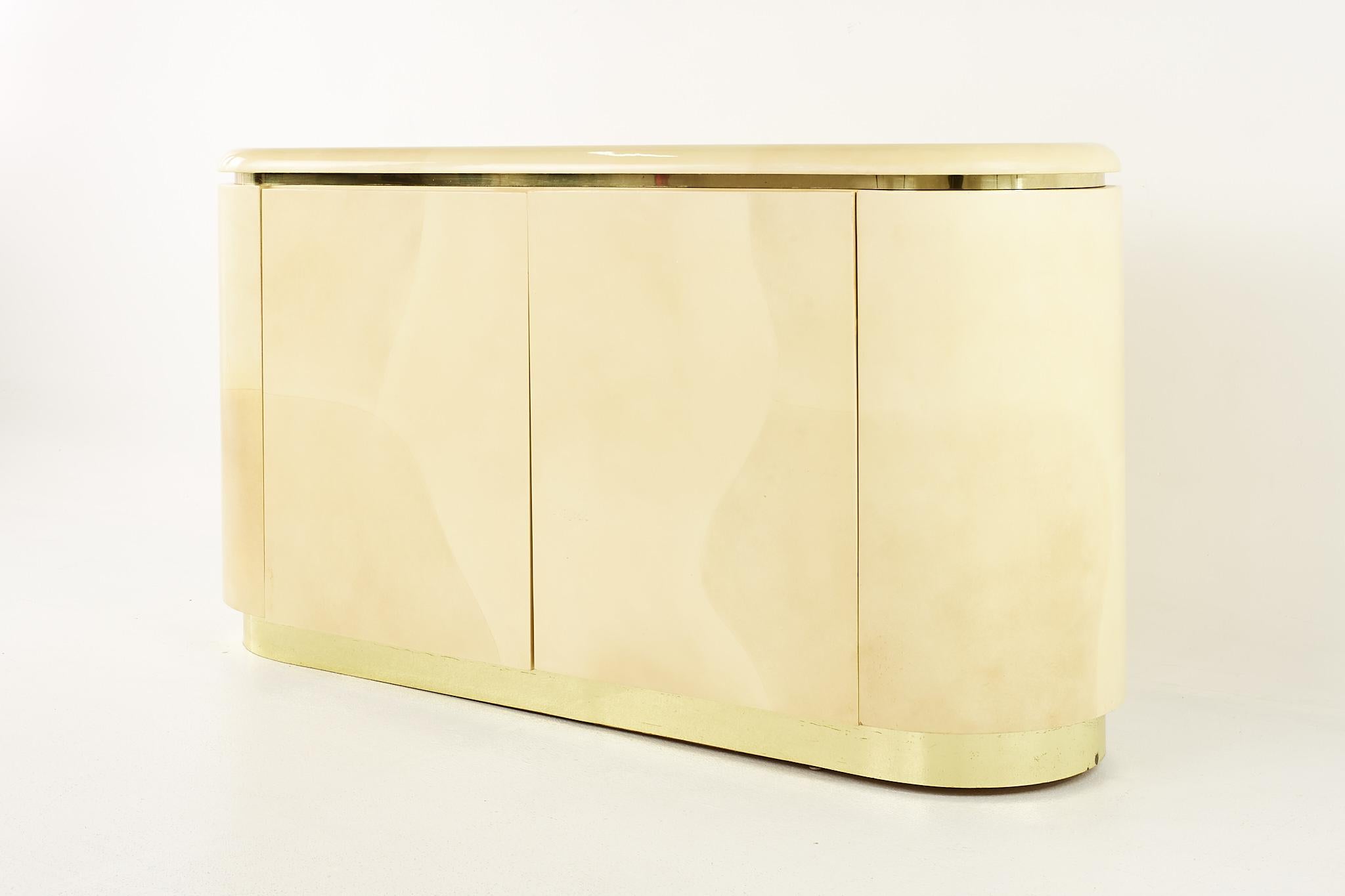 Mid-Century Modern Karl Springer Mid Century Brass and Lacquered Goat Skin Credenza