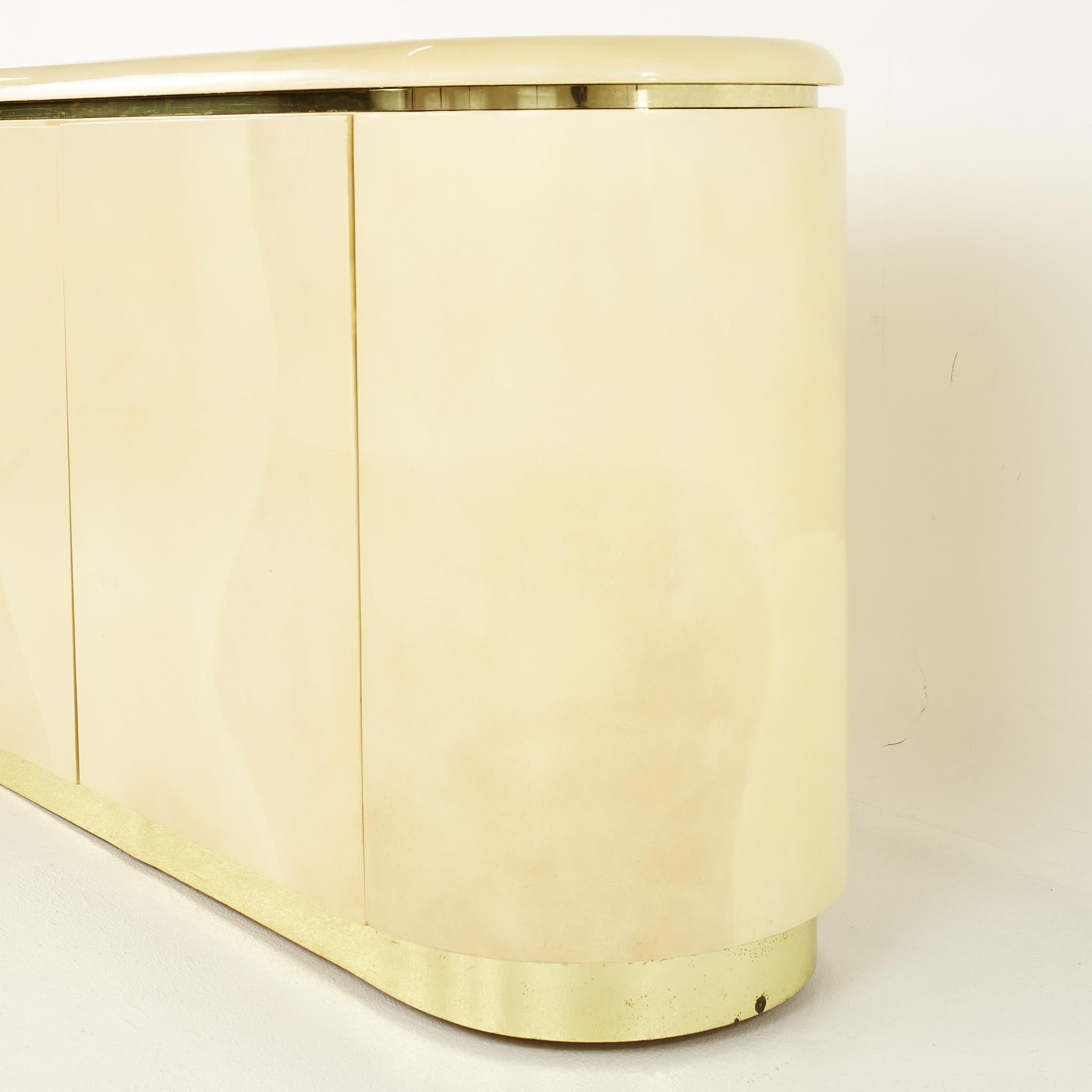 Karl Springer Mid Century Brass and Lacquered Goat Skin Credenza In Good Condition In Countryside, IL