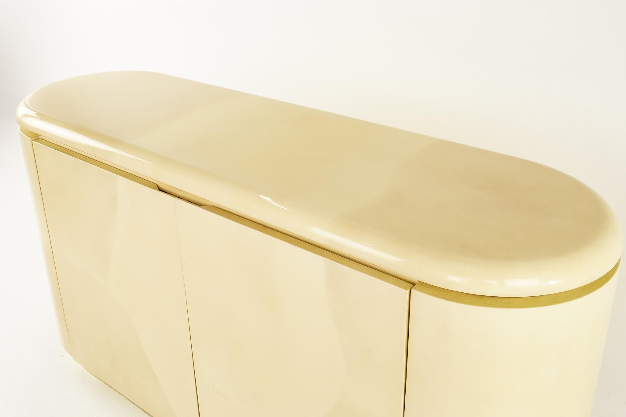 Karl Springer Mid Century Brass and Lacquered Goat Skin Credenza 1
