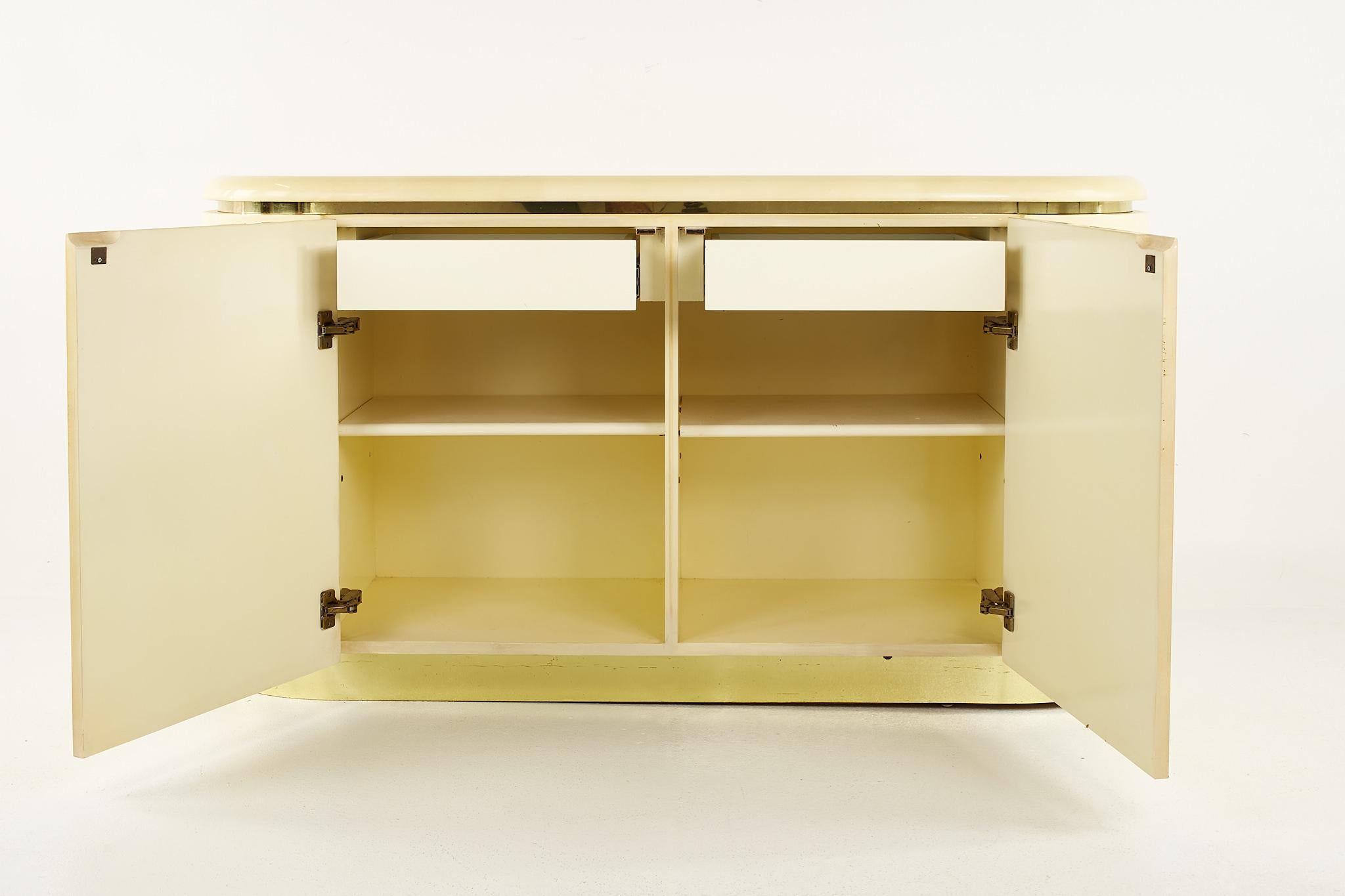 Karl Springer Mid Century Brass and Lacquered Goat Skin Credenza 2
