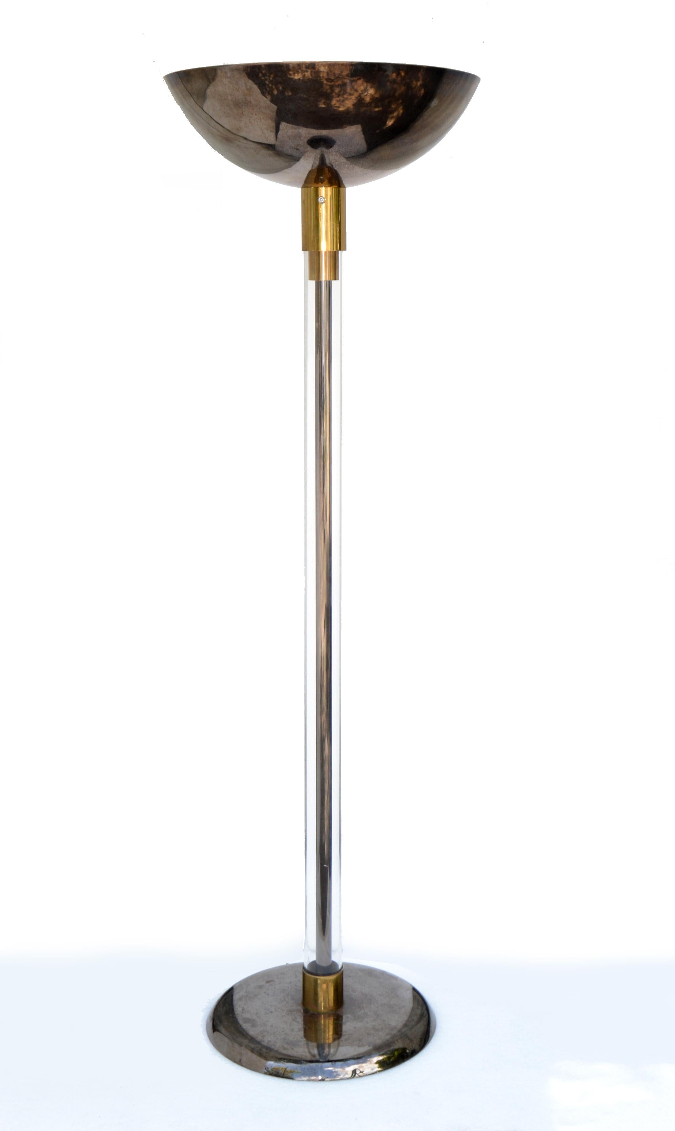 Karl Springer Mid-Century Modern Brass, Gunmetal & Lucite Floor Lamp America  For Sale 9