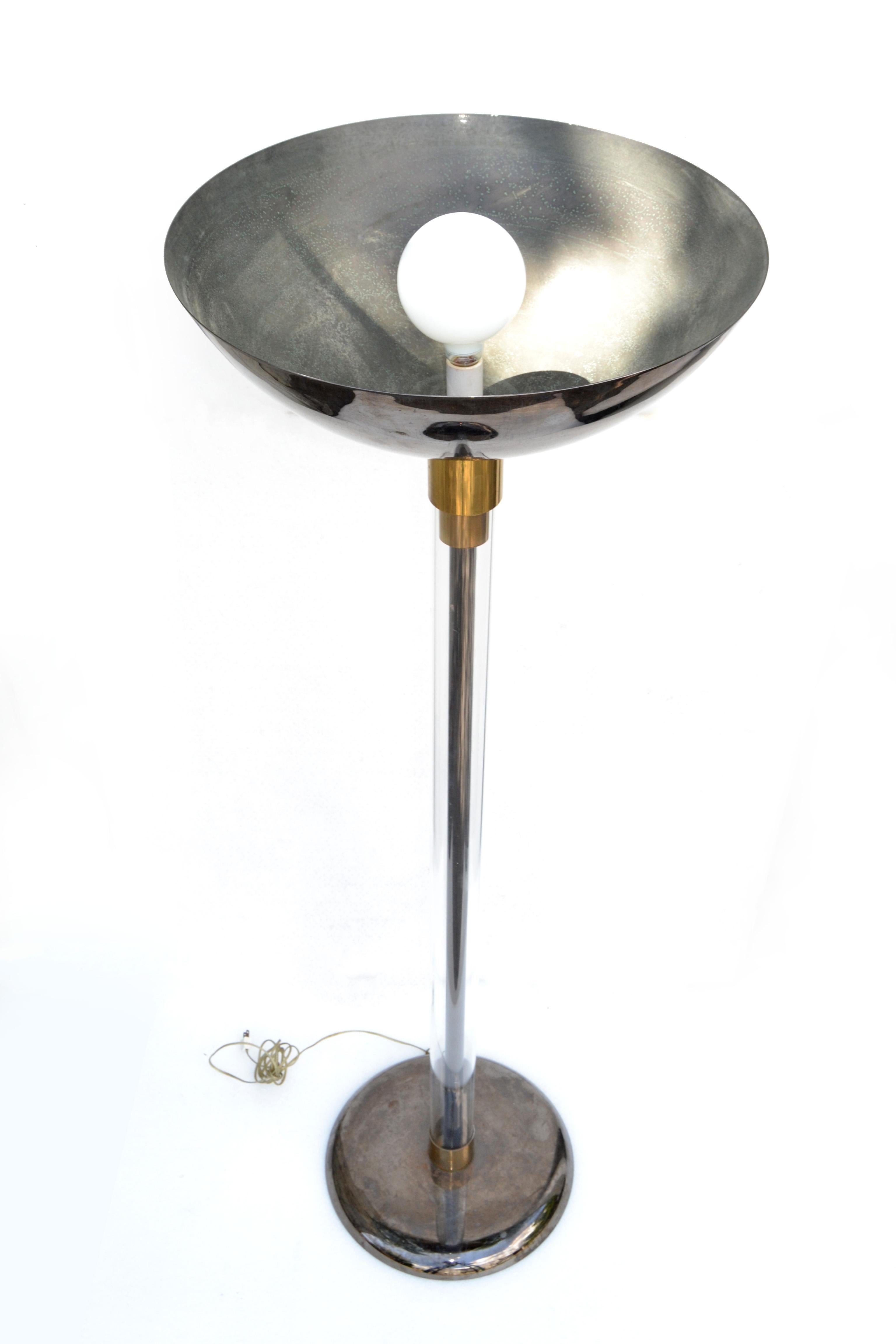 Karl Springer Mid-Century Modern Brass, Gunmetal & Lucite Floor Lamp America  For Sale 1