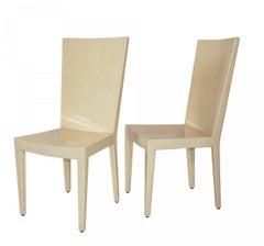 Karl Springer, sedie da pranzo laccate beige di metà secolo, moderne e pergamenate