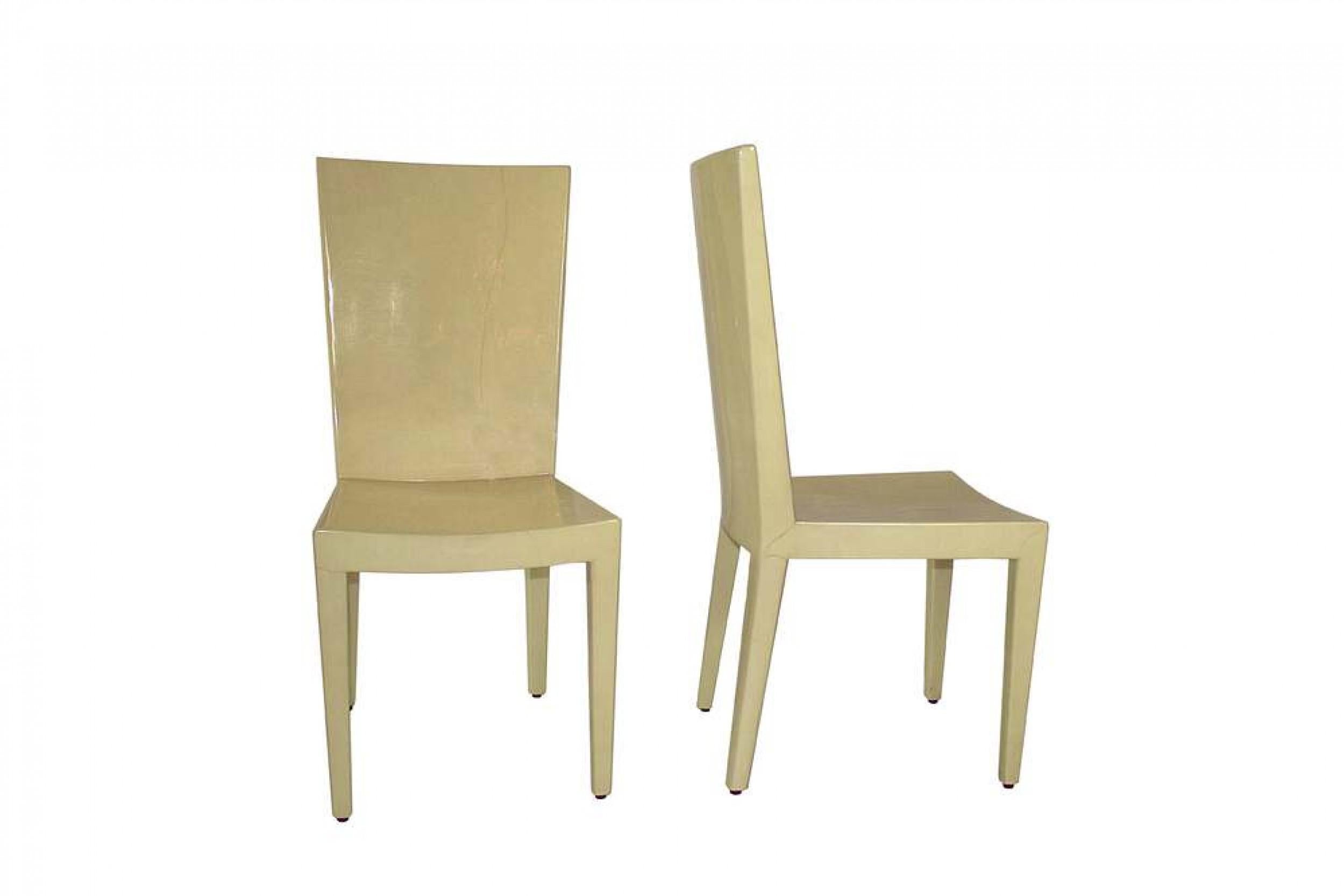 Karl Springer Mid-Century Modern Lacquered Beige Parchment Side / Dining Chairs In Good Condition For Sale In New York, NY