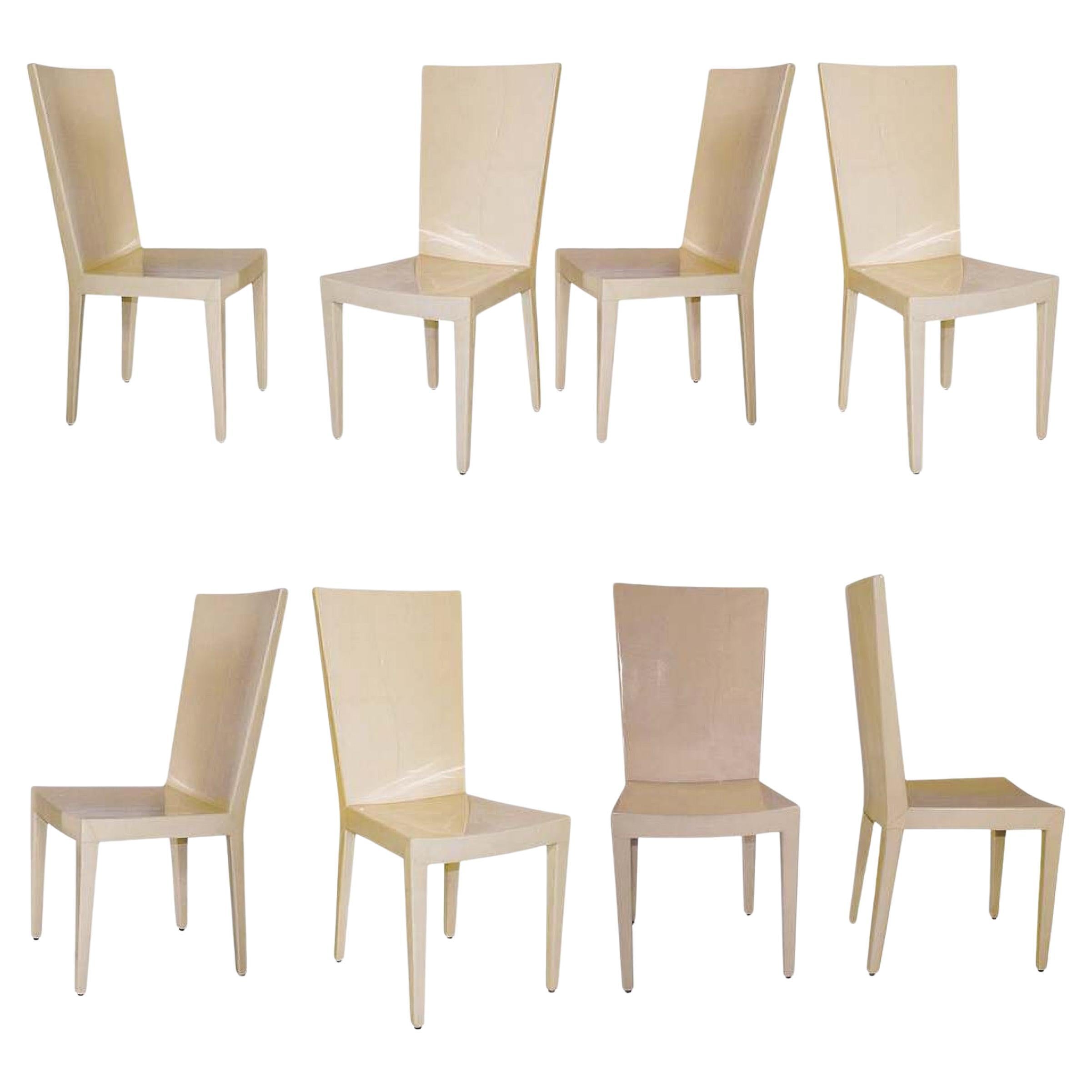 Karl Springer Mid-Century Modern Lacquered Beige Parchment Side / Dining Chairs