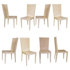 Karl Springer Mid-Century Modern Lacquered Beige Parchment Side / Dining Chairs