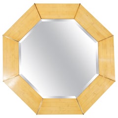 Karl Springer Mid-Century Modern Marbleized Lacquer and Brass Octagonal Mirror