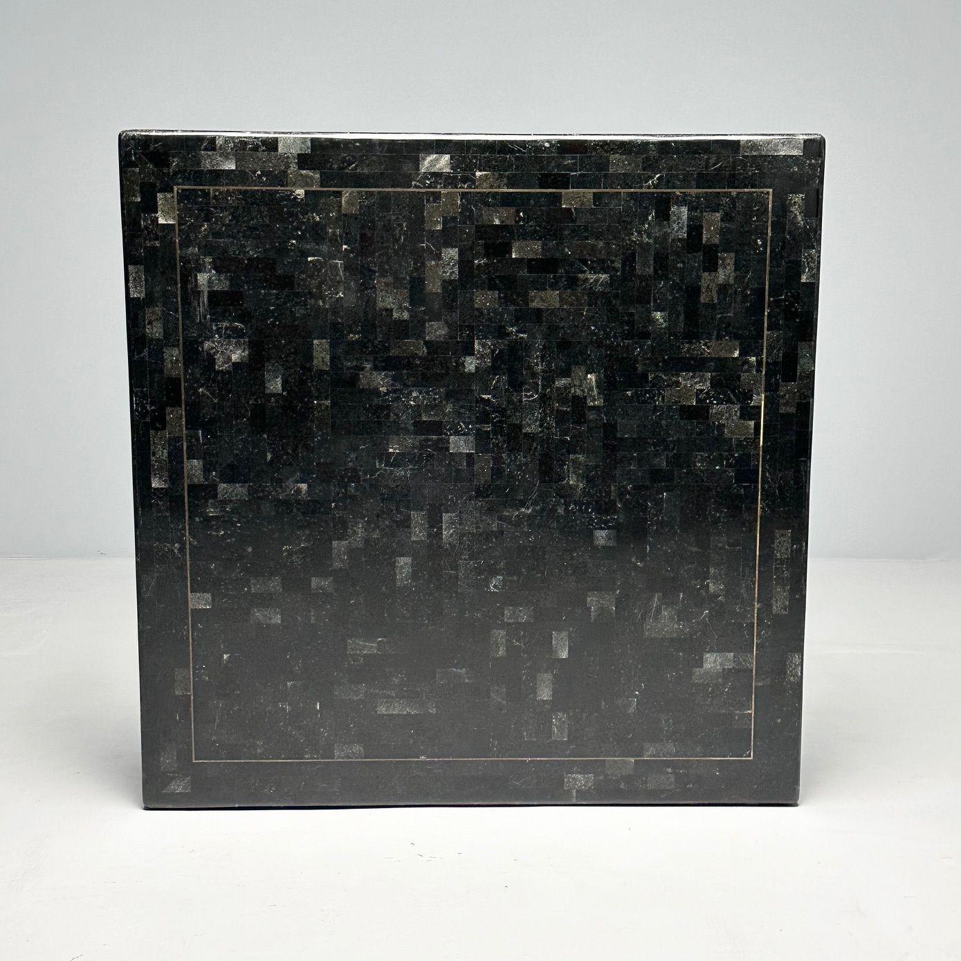Karl Springer, Mid-Century Modern, Square Coffee Table, Tessellated Stone, Brass 6