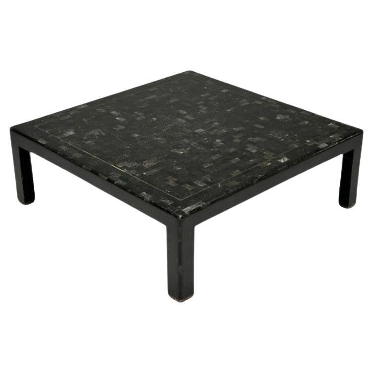 Karl Springer, Mid-Century Modern, Square Coffee Table, Tessellated Stone, Brass