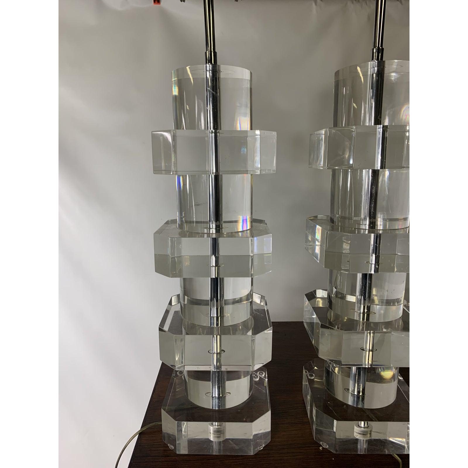 Mid-Century Modern Karl Springer Mid Century Solid Lucite Table Lamps, a Pair