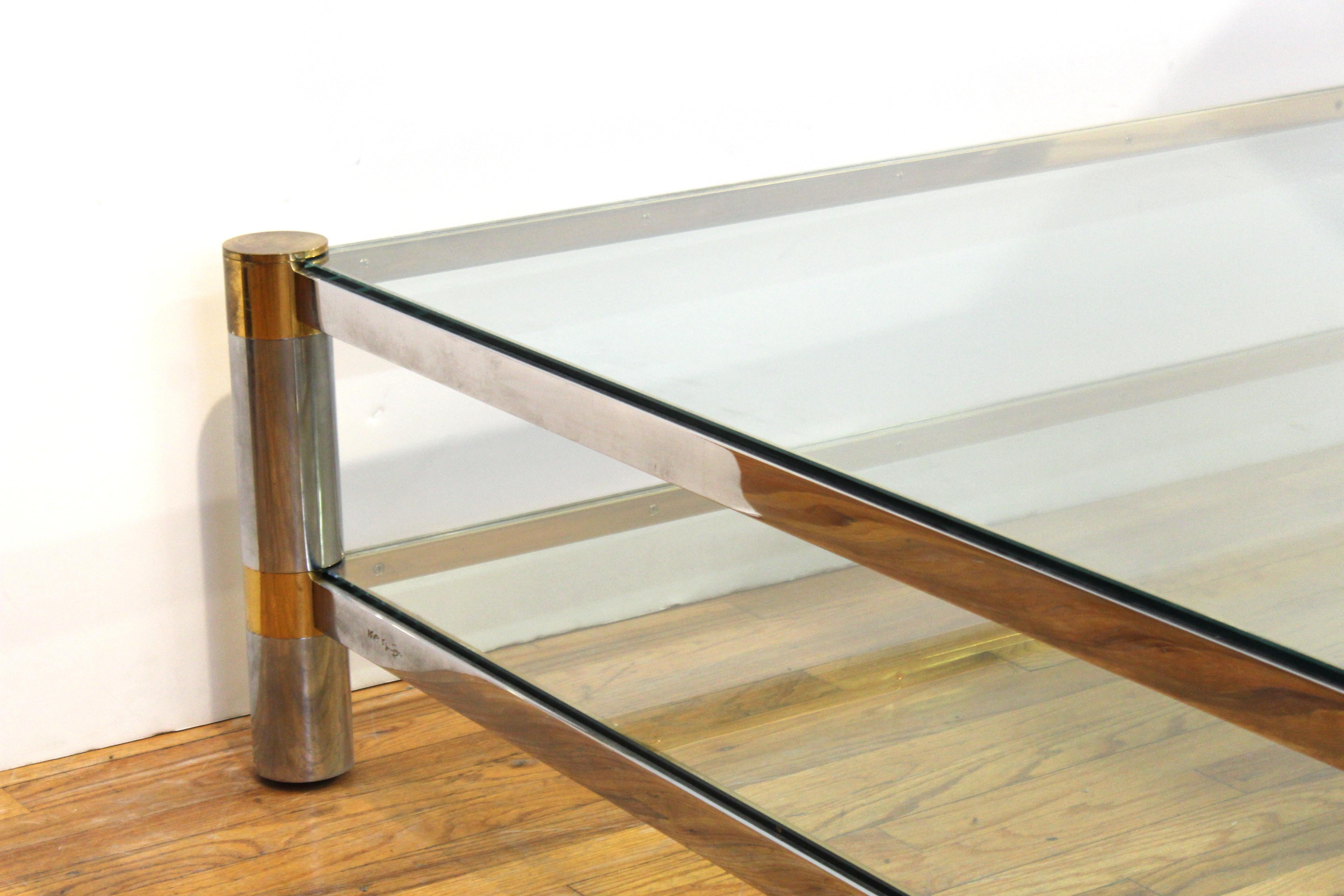 Late 20th Century Karl Springer Modern Cocktail Table in Brass and Nickel with Glass Tiers