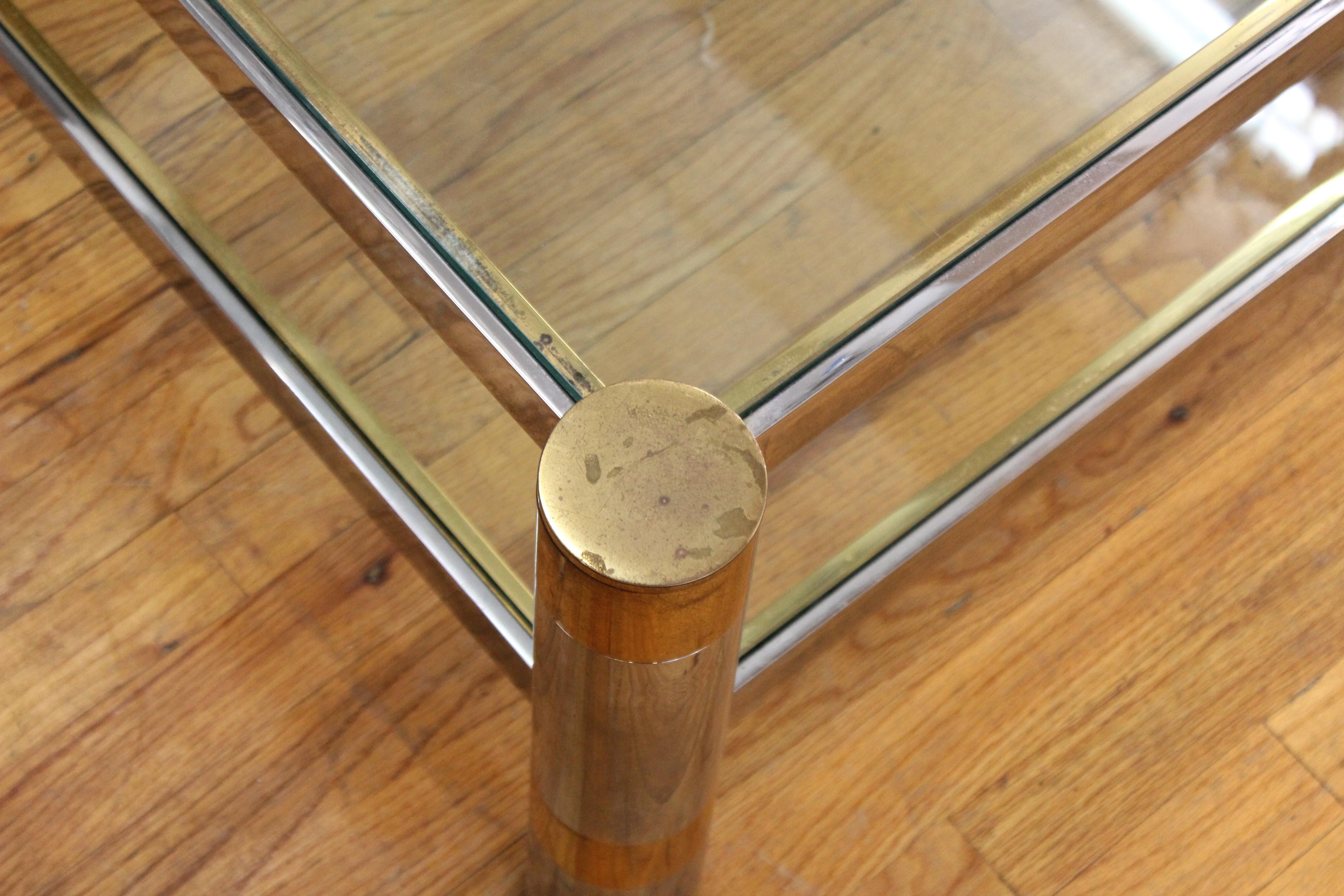 Karl Springer Modern Cocktail Table in Brass and Nickel with Glass Tiers 3