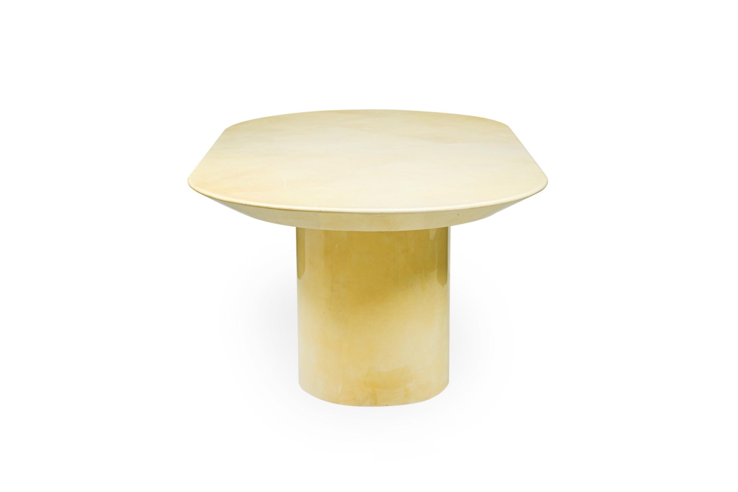 Mid-Century Modern Karl Springer Modern Oval Top & Dual Demilune Base Parchment Dining Table For Sale