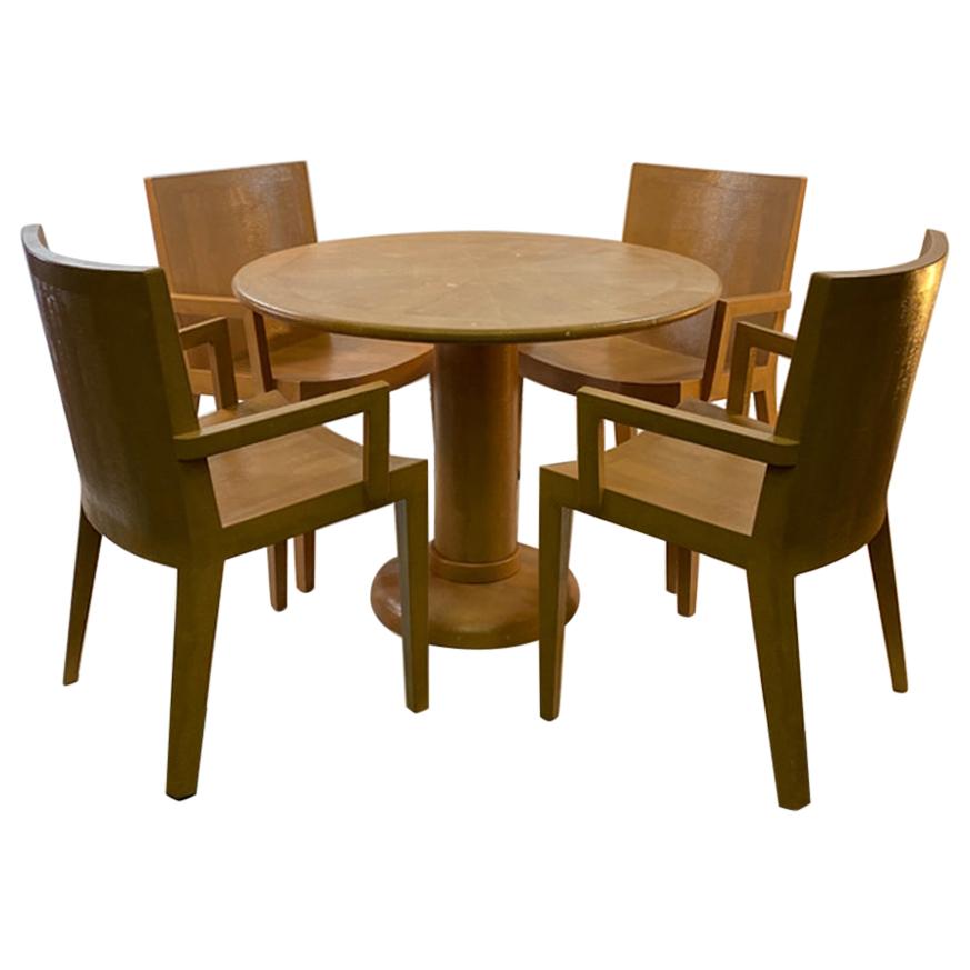 Karl Springer Modern Round Table and Armchairs in Faux Lizard Embossed Leather For Sale