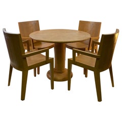 Vintage Karl Springer Modern Round Table and Armchairs in Faux Lizard Embossed Leather