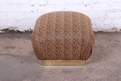 Karl Springer Modern Soufflé Pouf or Ottoman in Leopard Print and Brass, 1970s