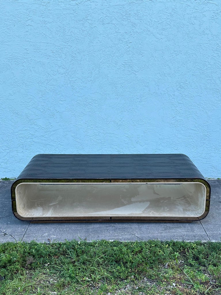Karl Springer Scroll Coffee Table Covered in Black Faux Crocodile Karl Springer Scroll Coffee Table Covered in Black Faux Crocodile