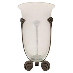 Karl Springer Monumental Hand Blown Scavo Glass and Bronze Urn 1980s