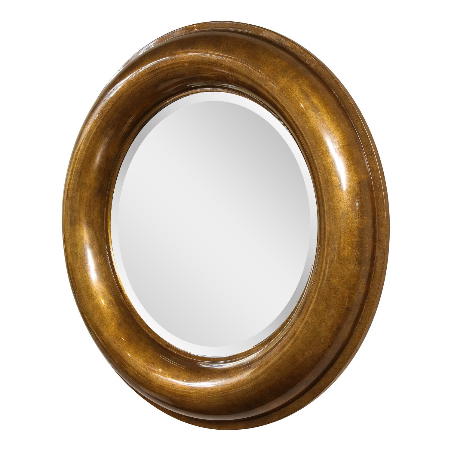 Monumental and superb large “half round molding mirror with step down detail