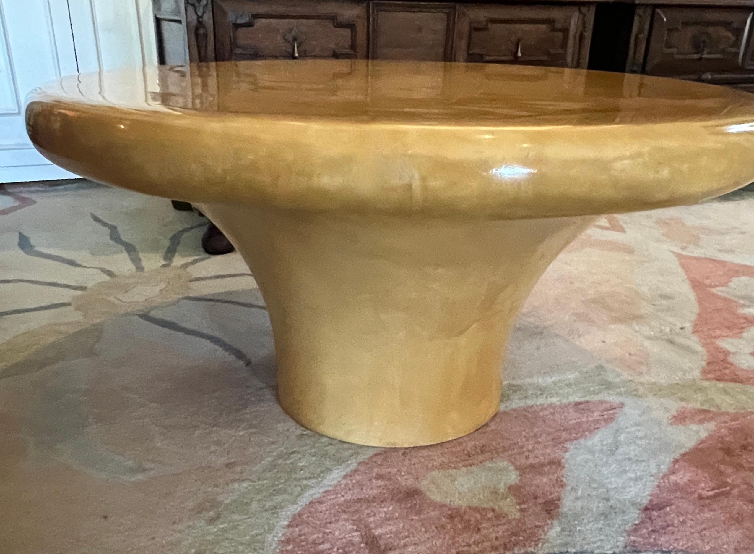 Karl Springer Mushroom Cocktail Coffee Table in Lacquered Goatskin Parchment For Sale 8