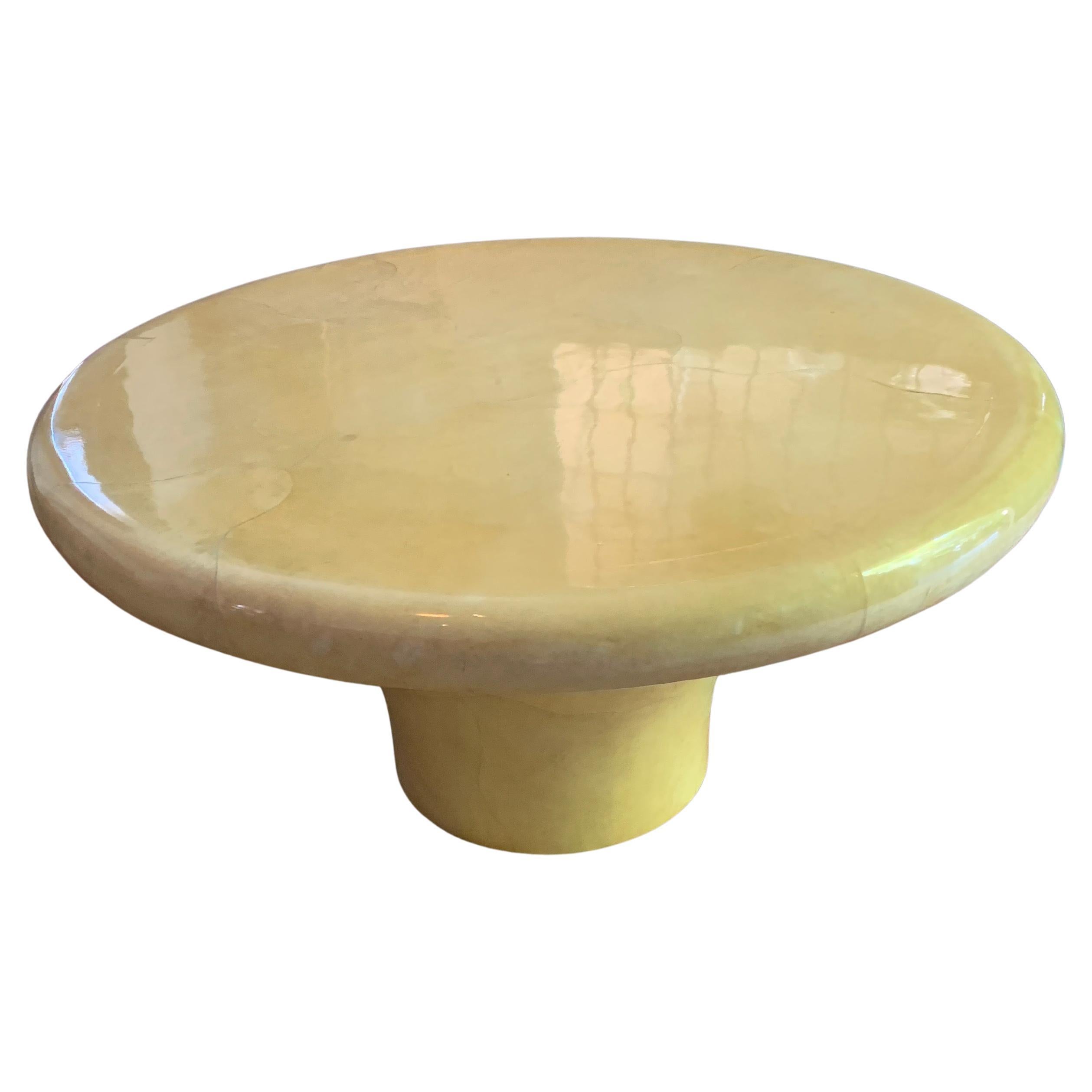 Karl Springer Mushroom Cocktail Coffee Table in Lacquered Goatskin Parchment