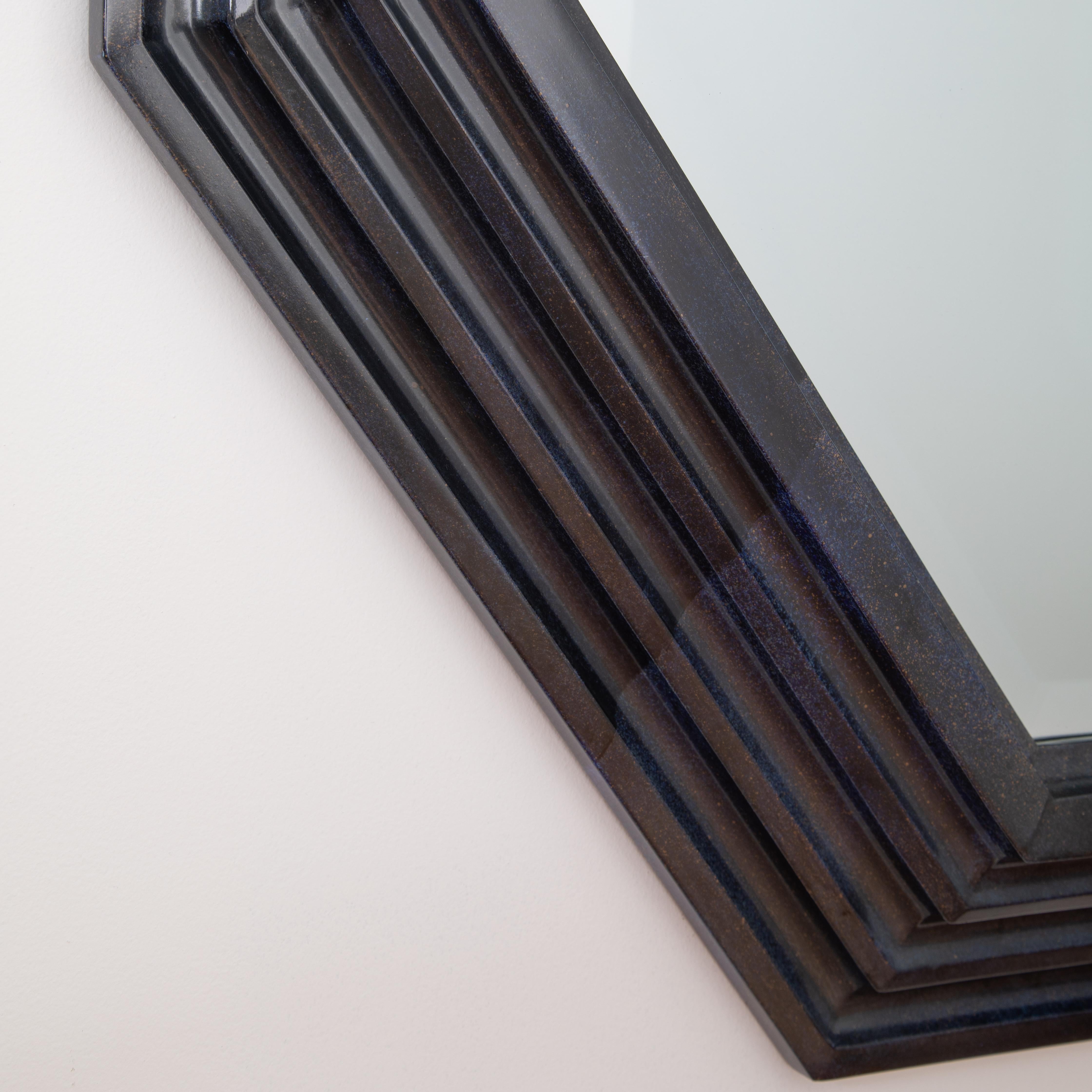 Karl Springer Octagonal Mirror in a Faux-Lapis Lacquer Finish, circa 1989 3