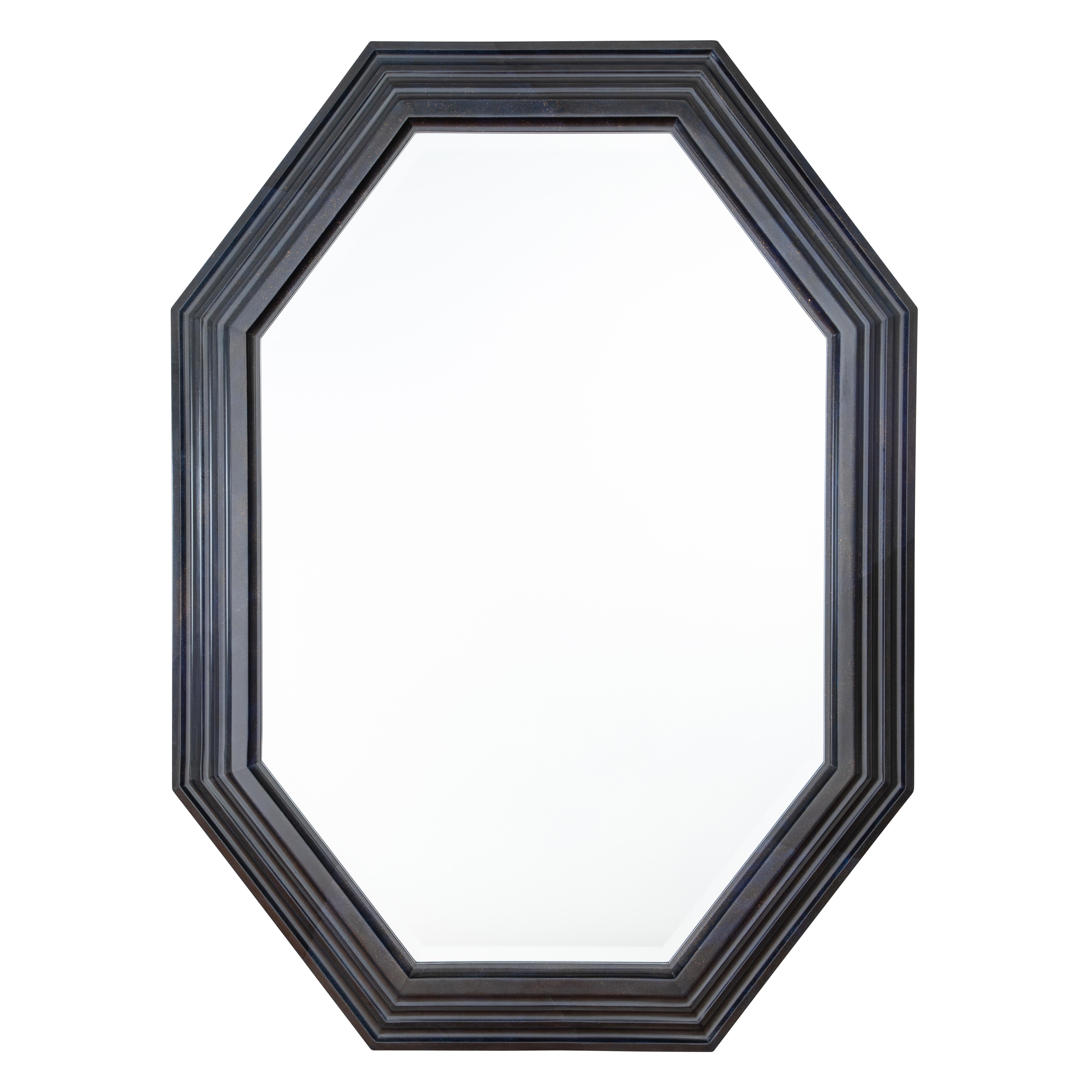 Karl Springer Octagonal Mirror in a Faux-Lapis Lacquer Finish, circa 1989