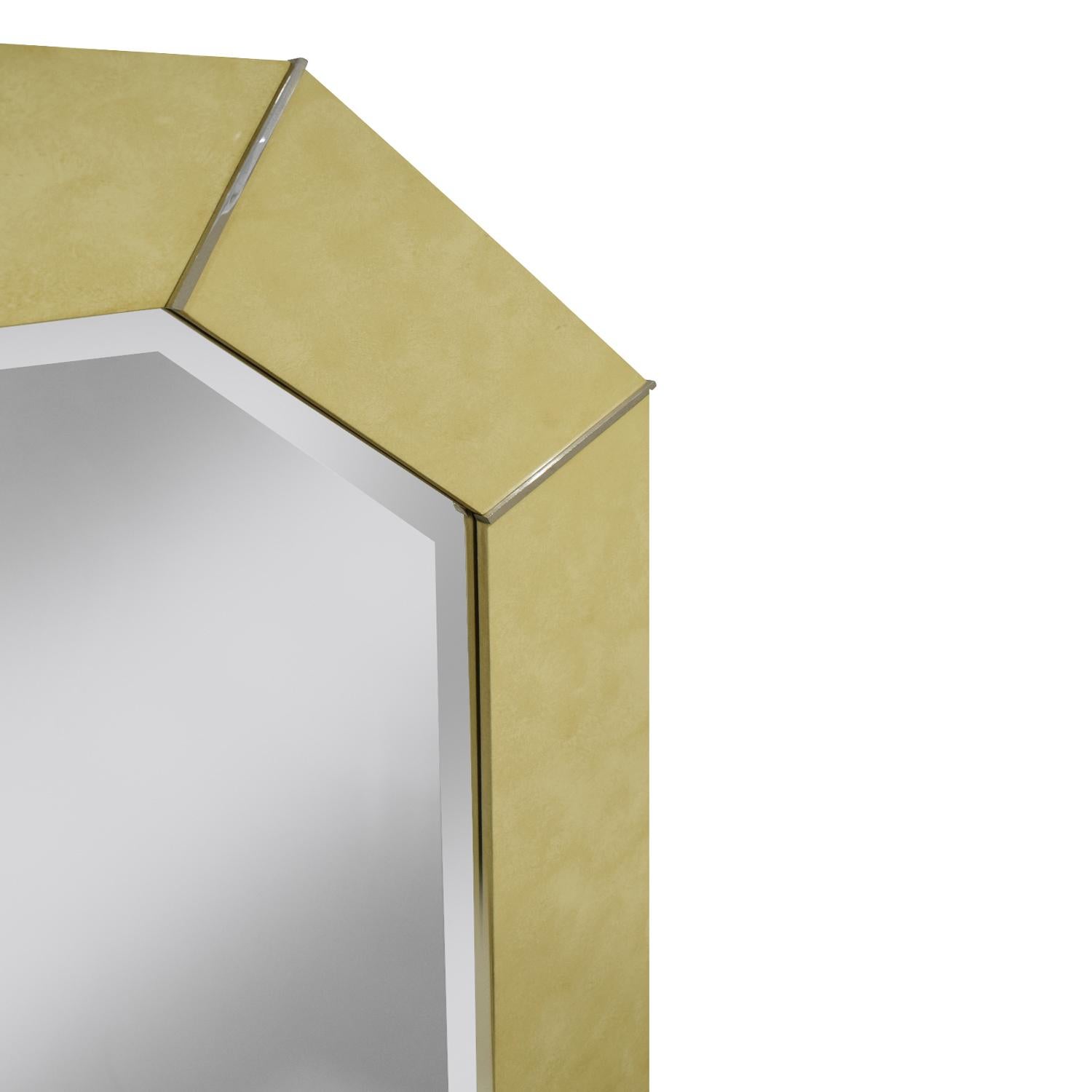 North American Karl Springer Octagonal Mirror in Ivory Lacquer with Chrome Accents, 1970s For Sale
