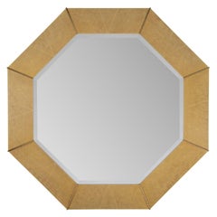 Karl Springer Octagonal Mirror in Shagreen Lacquer with Brass Accents, 1980s