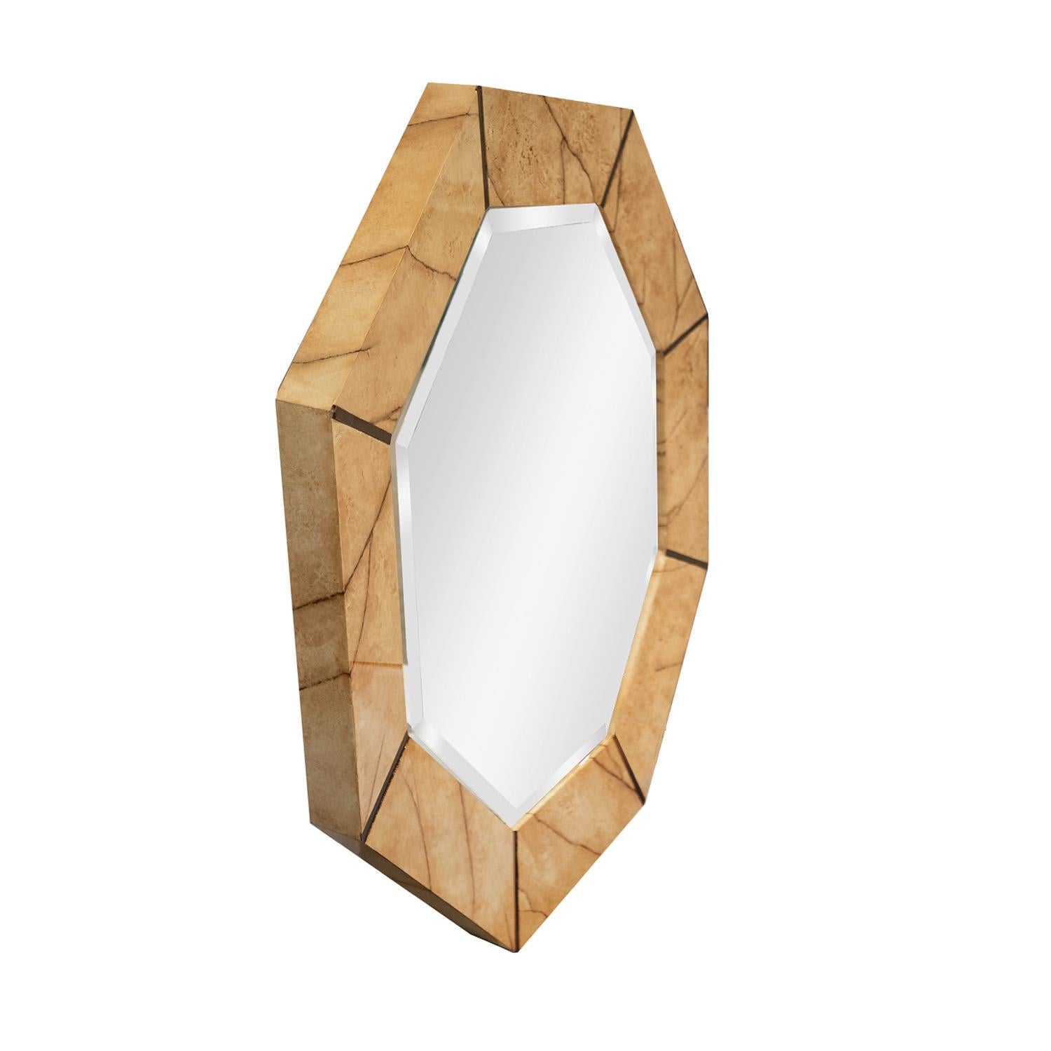 Modern Karl Springer Octagonal Mirror with Superb Artisan Marble Lacquer, 1980s For Sale