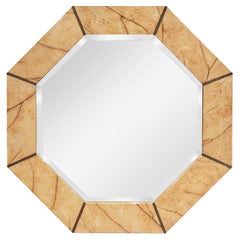 Karl Springer Octagonal Mirror with Superb Artisan Marble Lacquer, 1980s