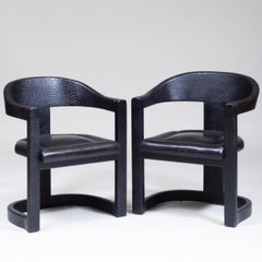 Karl Springer Onassis Chair in Black Leather & Faux-Ostrich, Set of 10