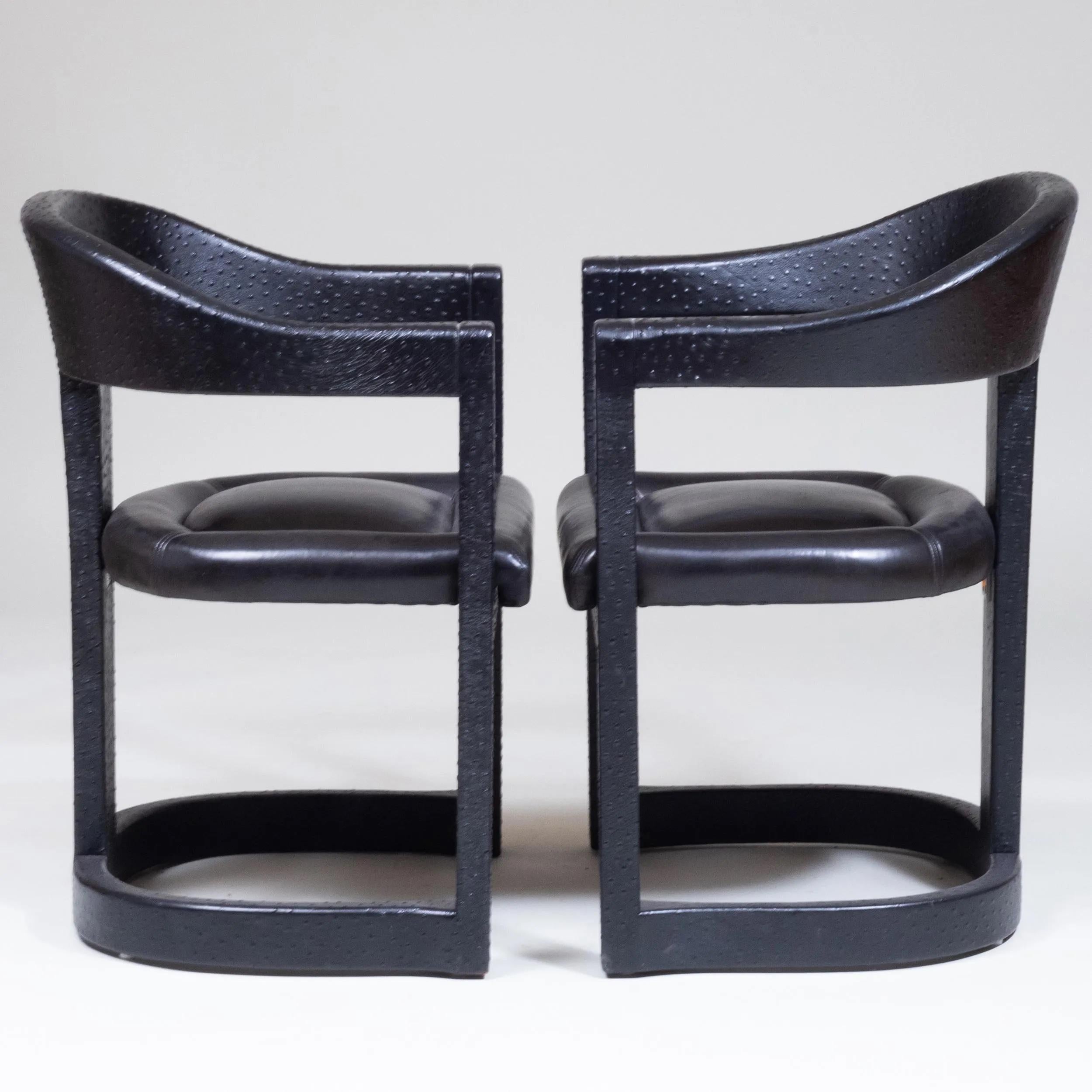 Mid-Century Modern Karl Springer Onassis Chair in Black Leather & Faux-Ostrich, Set of 10