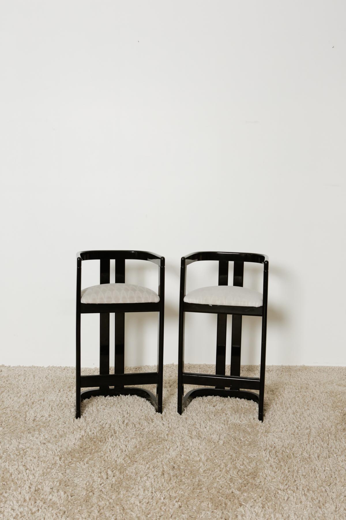 Karl Springer “Onassis” Style 1980s Black Lacquer Bar Stools as a Set 4