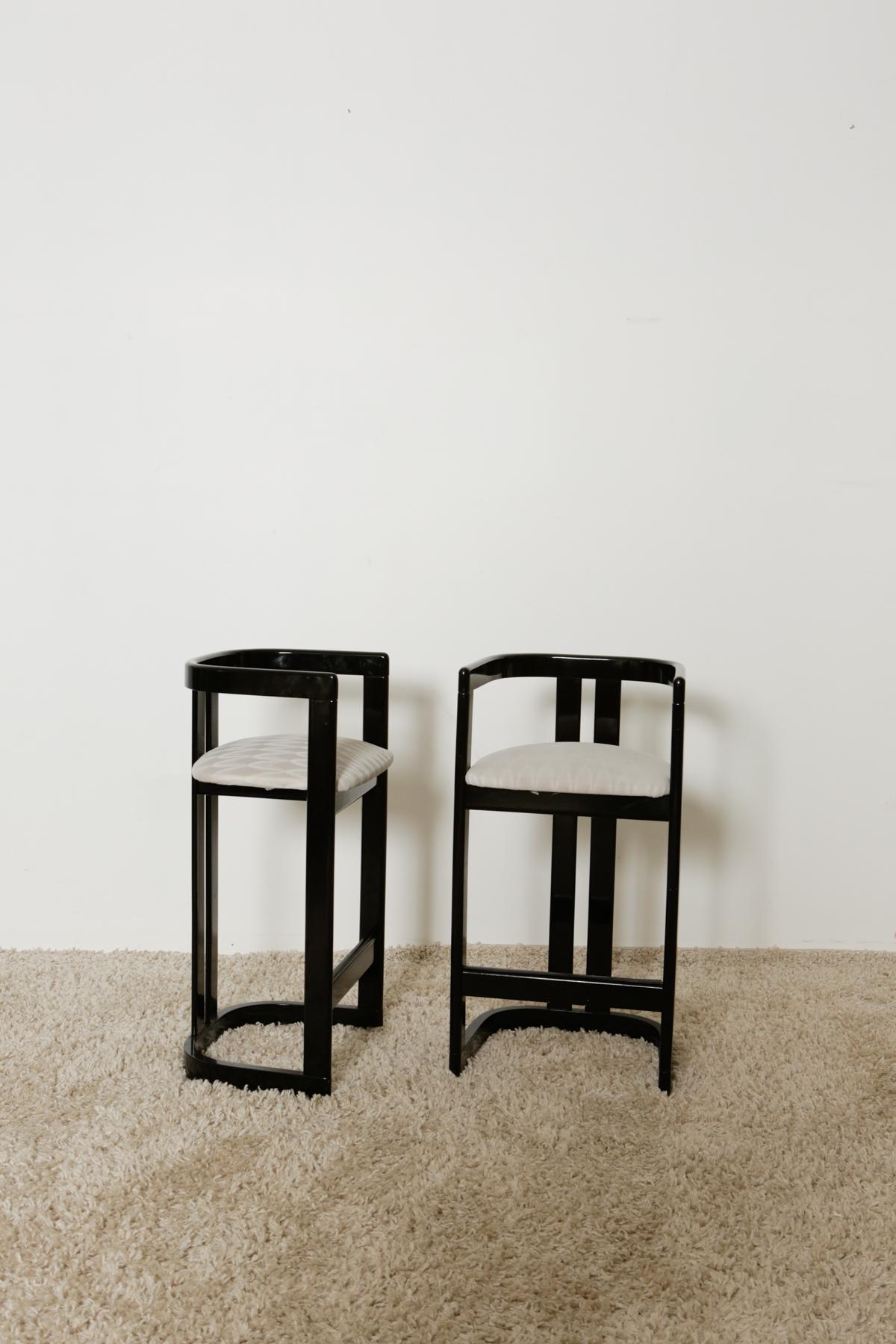 Karl Springer “Onassis” Style 1980s Black Lacquer Bar Stools as a Set 5