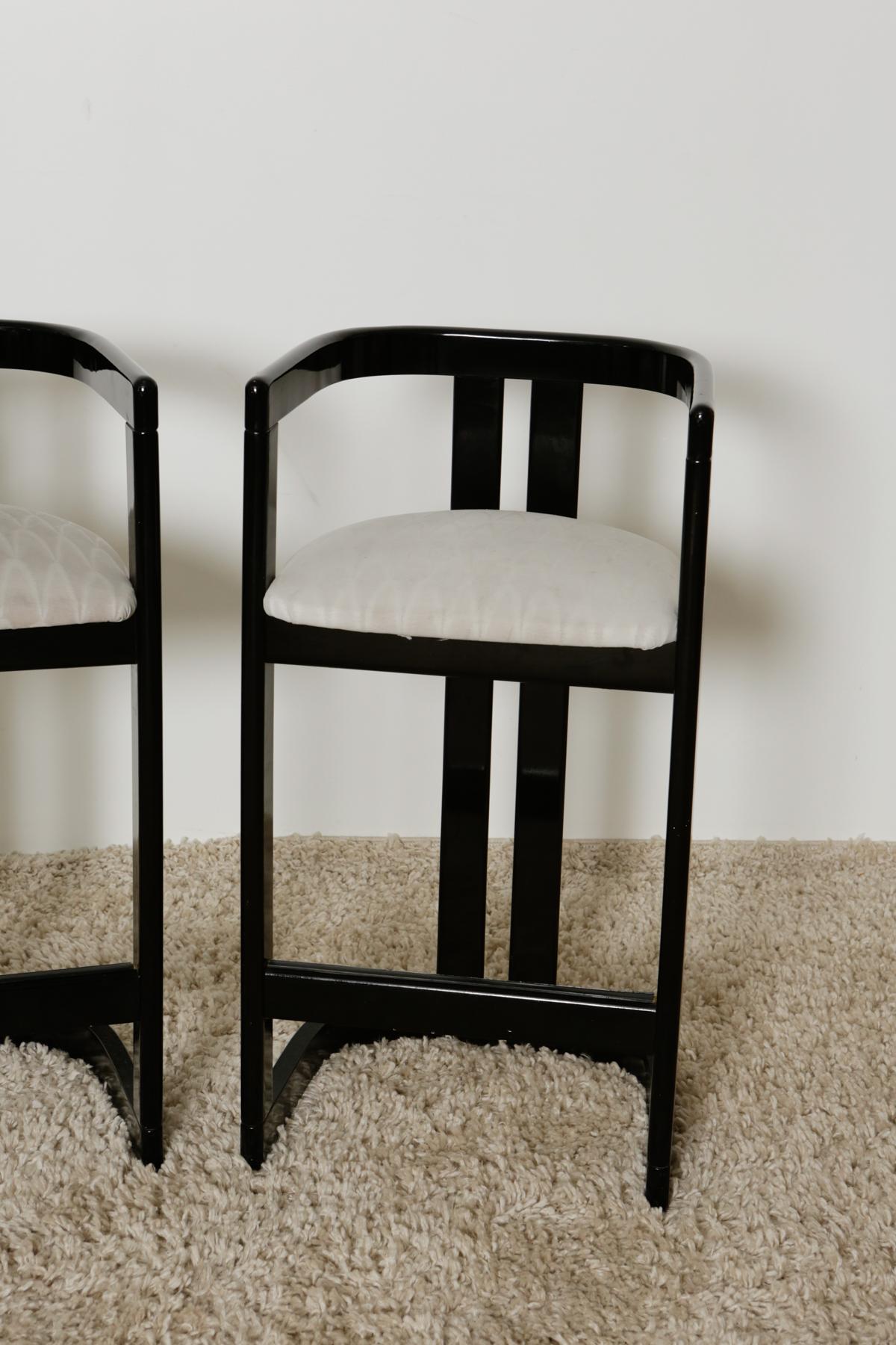 Karl Springer “Onassis” Style 1980s Black Lacquer Bar Stools as a Set 7